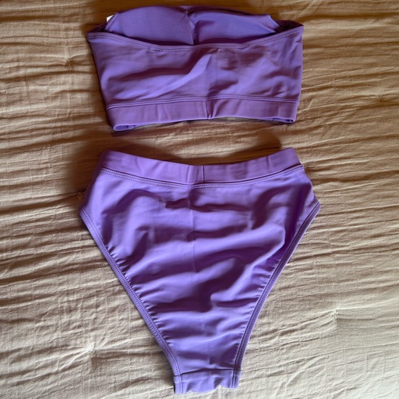 NWOT Xhilaration Bandeau Top High Leg High Waist Bottoms Lilac Bikini Set - Picture 12 of 13